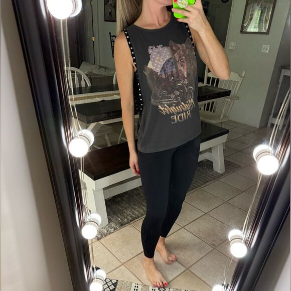 allabouteve. Dark Grey Silver Studded Midnight Rider Trendy Muscle Tank Top - Picture 2 of 7